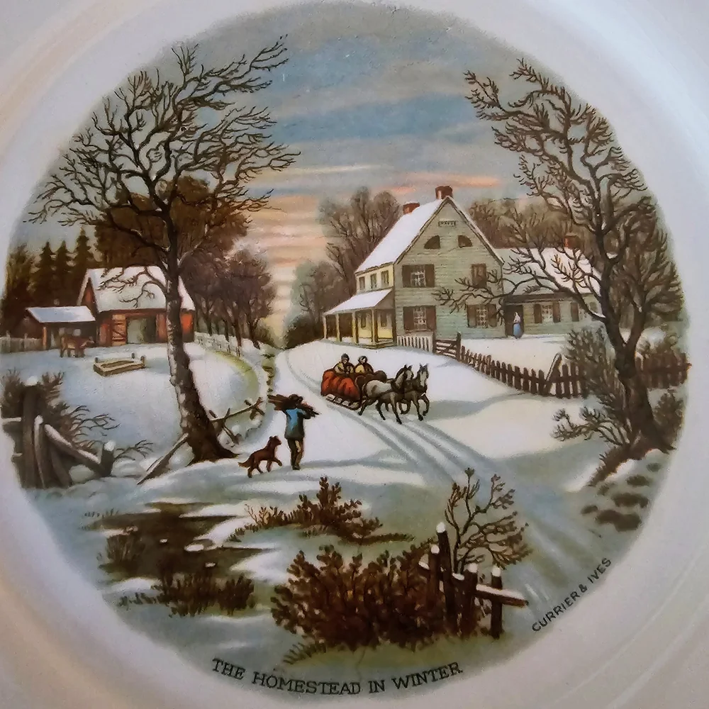 Vintage Harkerware Currier & Ives Homestead in Winter Plate 10.25